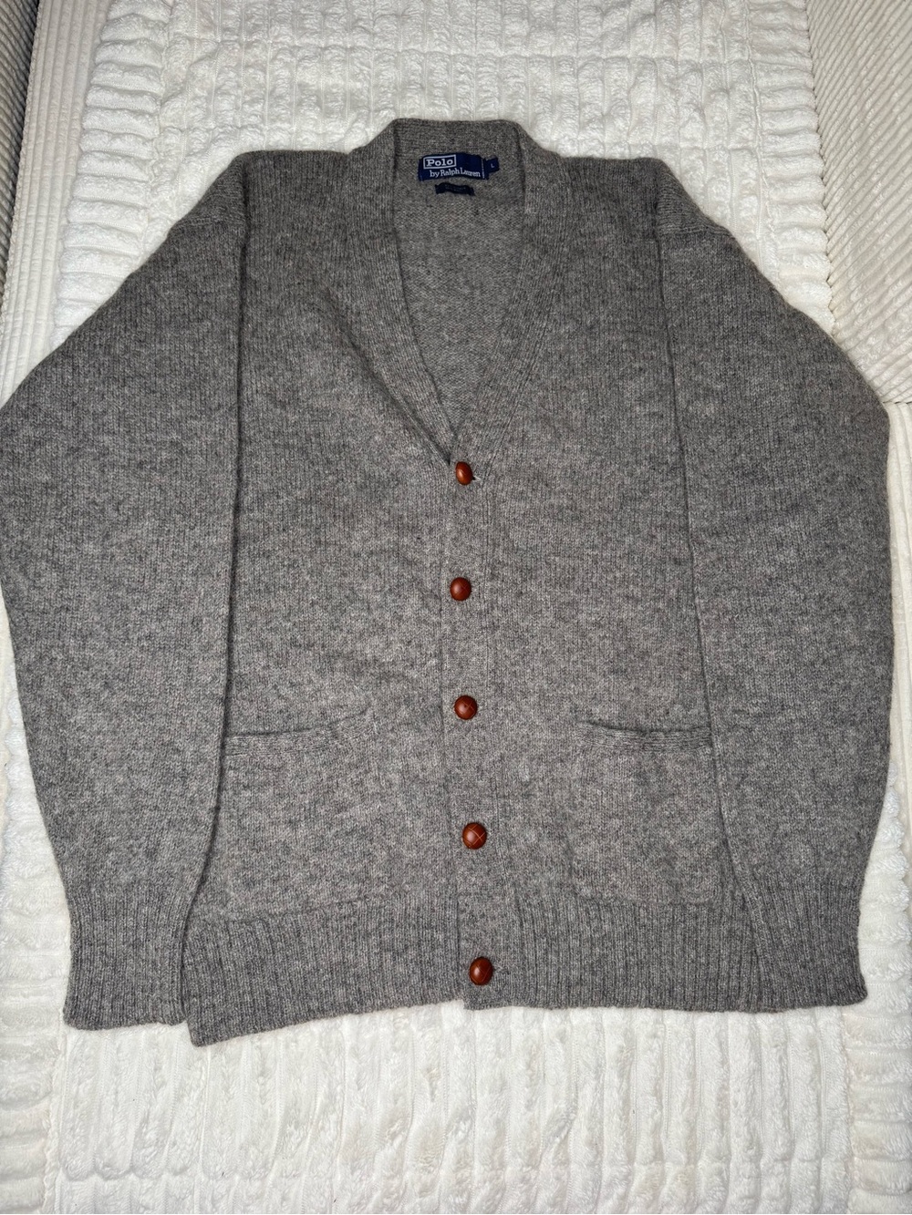 Polo by Ralph Lauren Gray Shawl-Collar Cardigan with Wooden Buttons